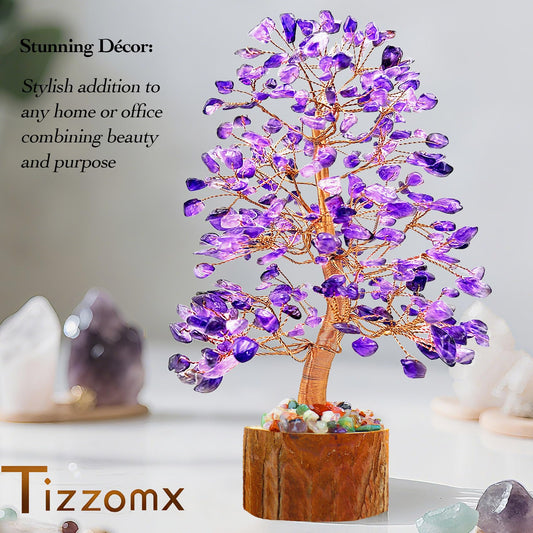 Tizzomx Amethyst Crystal Healing Chakra Tree of Life, Sister Women Mom Birthday Gifts Positive Energy & Good Luck, Bonsai Gem Stone Feng Shui Money Tree House Home Office Room Desk Spiritual Decor