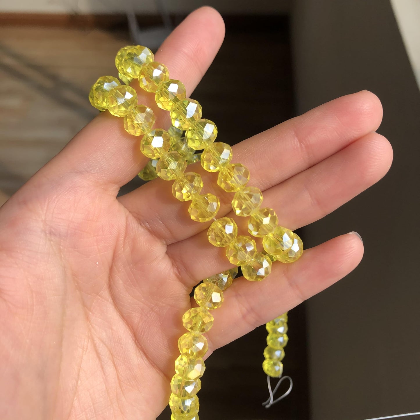 NITOPUPU 300pcs 8mm Crystal Glass Beads for Jewelry Making Faceted Rondelle Flat Beads for Bracelets Necklace Earrings DIY Crafts (Yellow Crystal AB Bead)