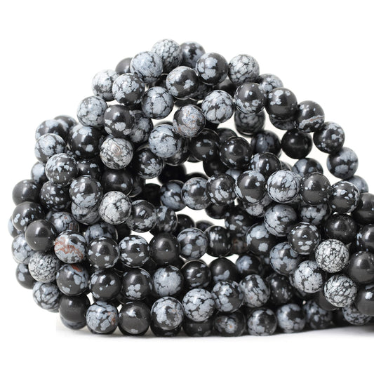 CHEAVIAN 45PCS 8mm Natural Black Snowflake Obsidian Gemstone Round Loose Beads Stone Beads for Jewelry Making DIY Findings 1 Strand 15"