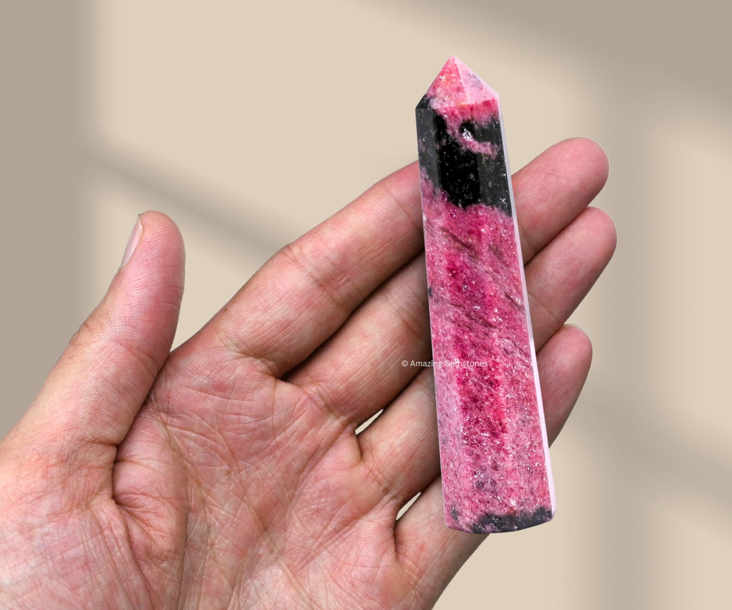 Amazing Gemstone Rhodonite Crystal Towers - Natural Healing Crystal Point Obelisk for Reiki Healing and Crystal Grid (3" to 4" INCH)