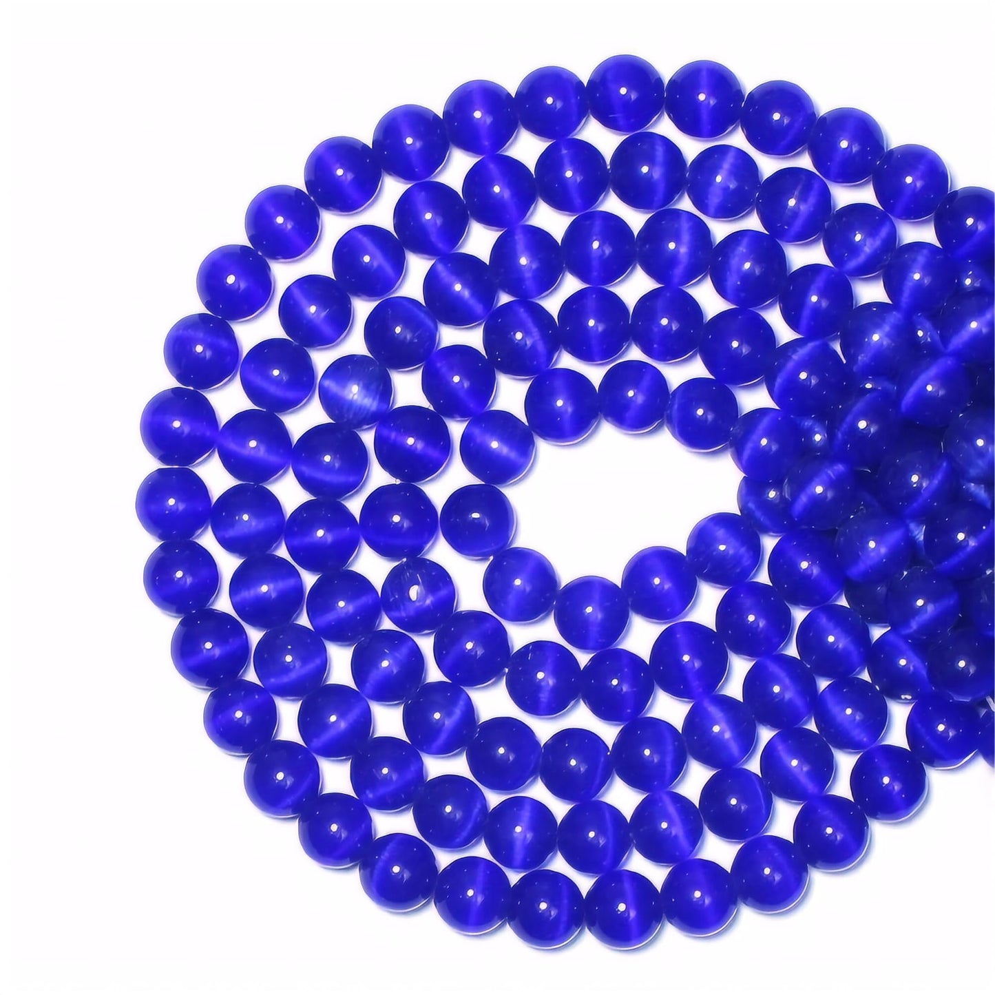 MJDCB 60pcs Sapphire Blue Cat Eye Stone Beads 6mm Round Crystal Loose Bead for Jewelry Making DIY Bracelets Necklace Accessories