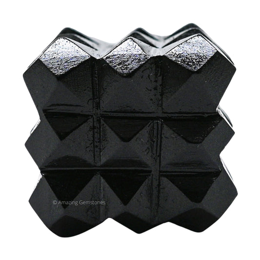Amazing Gemstone Black Agate Crystal Cube with 54 Pyramid - 1" Mini Lemurian Pyramid Cube Figurine of Natural Stone Pyramid for Meditation, Reiki, Chakra Balancing Vastu Pooja and Crystal Grids
