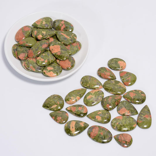 Natural Unakite Gemstone- Healing Crystals for DIY Jewelry Making -Loose Natural Cabochon -Perfect for Crafting Unique Jewelry Designs -Gift for Her, Mother and Wife (5 pcs, 25-35 mm)