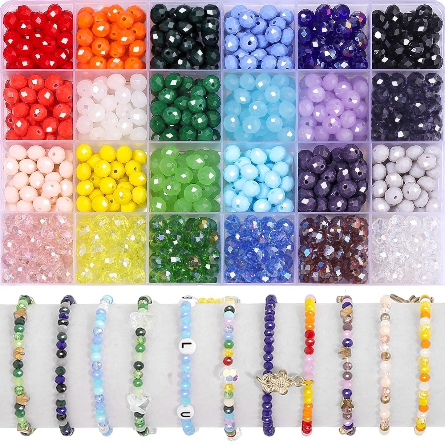 Xilitata 680Pcs 8mm Faceted Bead for Jewelry Making Crystal Faceted Jewelry Beads for Friendship Bracelet Making Kit Craft with Charms
