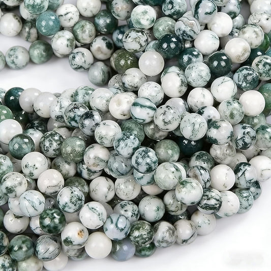 Zenkeeper 108 Pcs Moss Agate Beads for Jewelry Making 8 MM Tree Agate Gemstones Loose Stone Beads
