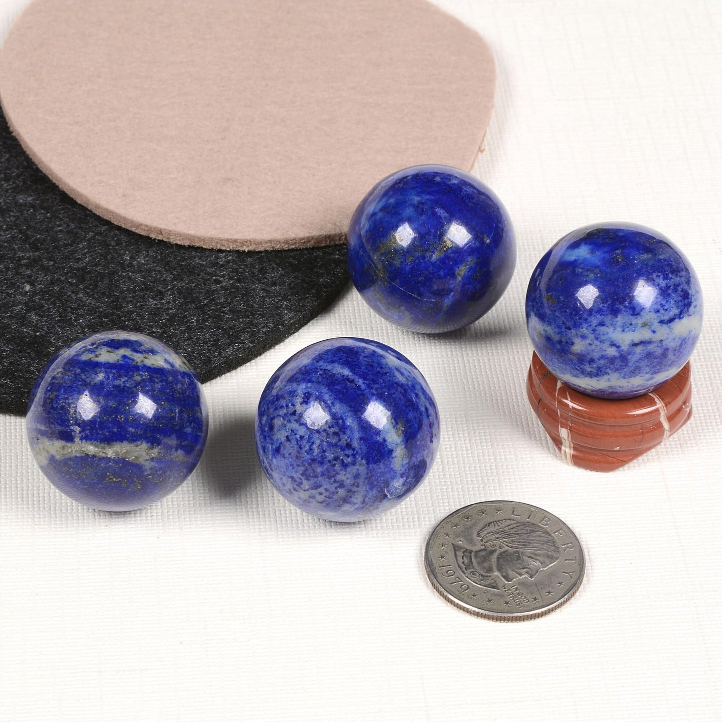 Justinstones Natural Polished Lapis Sphere with Red Jasper Stand – Handcrafted Gemstone 30mm Ball for Energy Healing, Meditation, and Home Décor