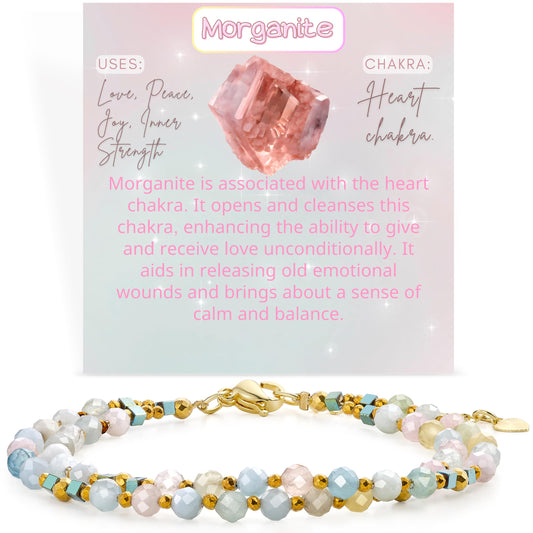Farfume Morganite - Inner Strength - Crystal Beaded Bracelets, Chakra 4mm Natural Stone Beads Bracelets, Gemstone Spiritual Jewelry Gifts for Mother's Day