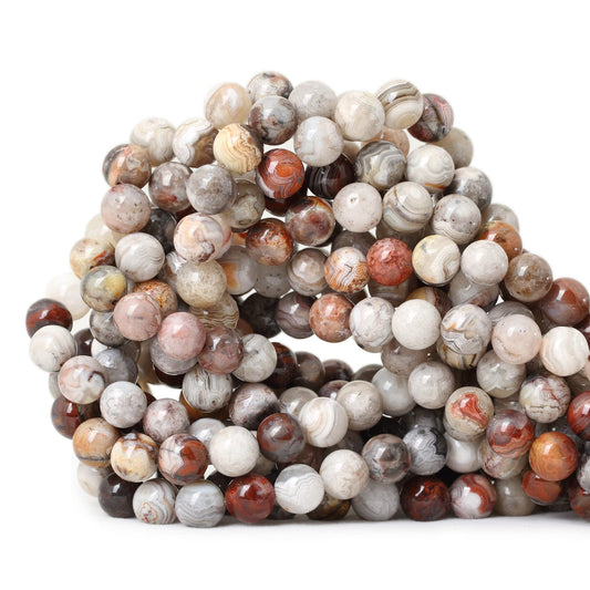 CHEAVIAN 45PCS 8mm Natural Laguna Lace Agate Round Loose Beads for Jewelry Making 1 Strand 15"