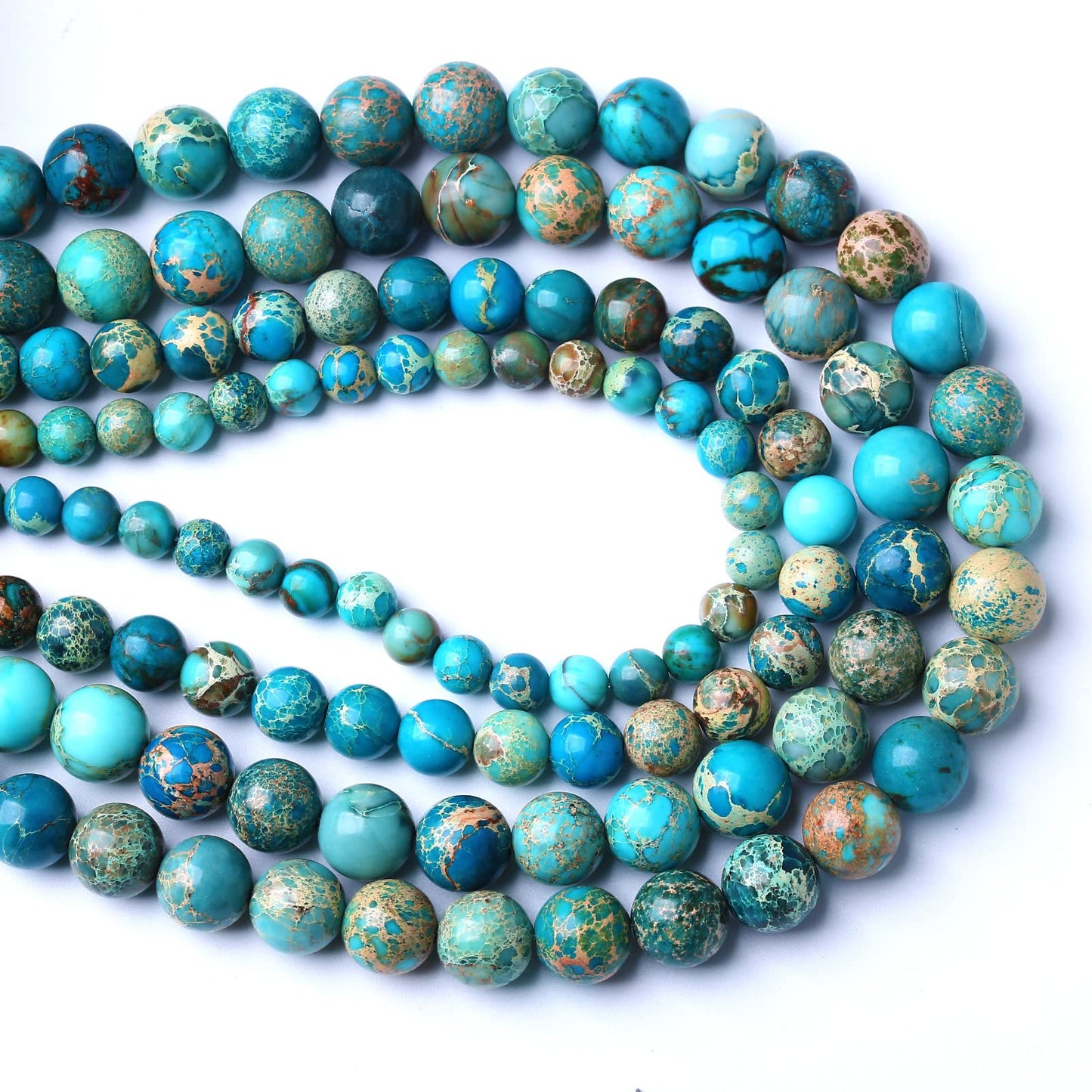 8MM 45PCS Natural Stone Blue Sea Sediment Impression Jade Spacer Loose Beads for Jewelry Making DIY Bracelet Necklace