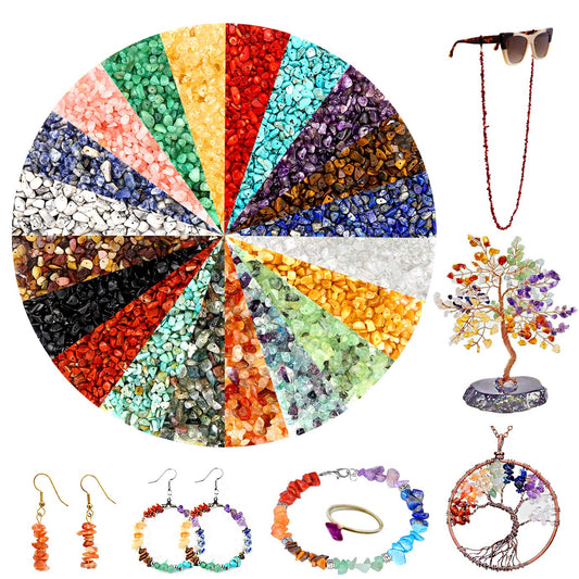 Natural Stone Chip Beads - 1200PCS Mixed Color Healing Crystal Rock Beads - 20 Colors - Hole Drilled for DIY Art Crafts (20 Colors - 1200PCS)