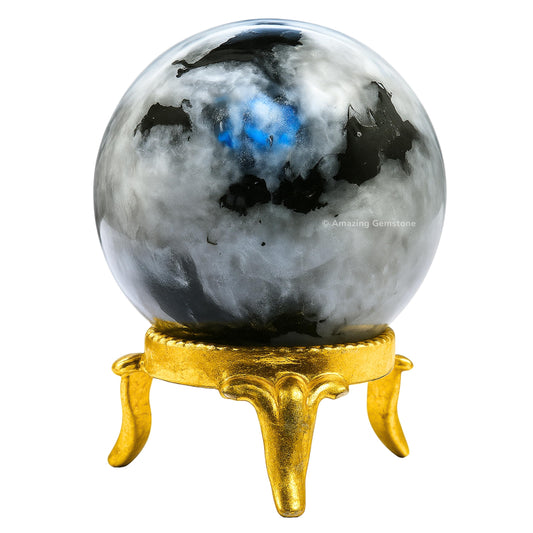 Amazing Gemstone Rainbow Moonstone Crystal Ball with Stand - 2 Inches Crystal Sphere Meditation Balls for Witchcraft and Decorative Balls