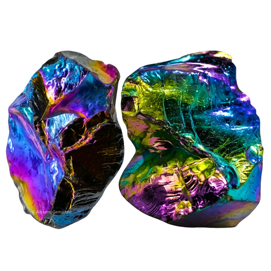 Amazing Gemstone 2 Pieces Titanium Aura Quartz Raw Crystals and Healing Stones, Natural Rocks for Meditation and DIY Raw Stones and Crystals