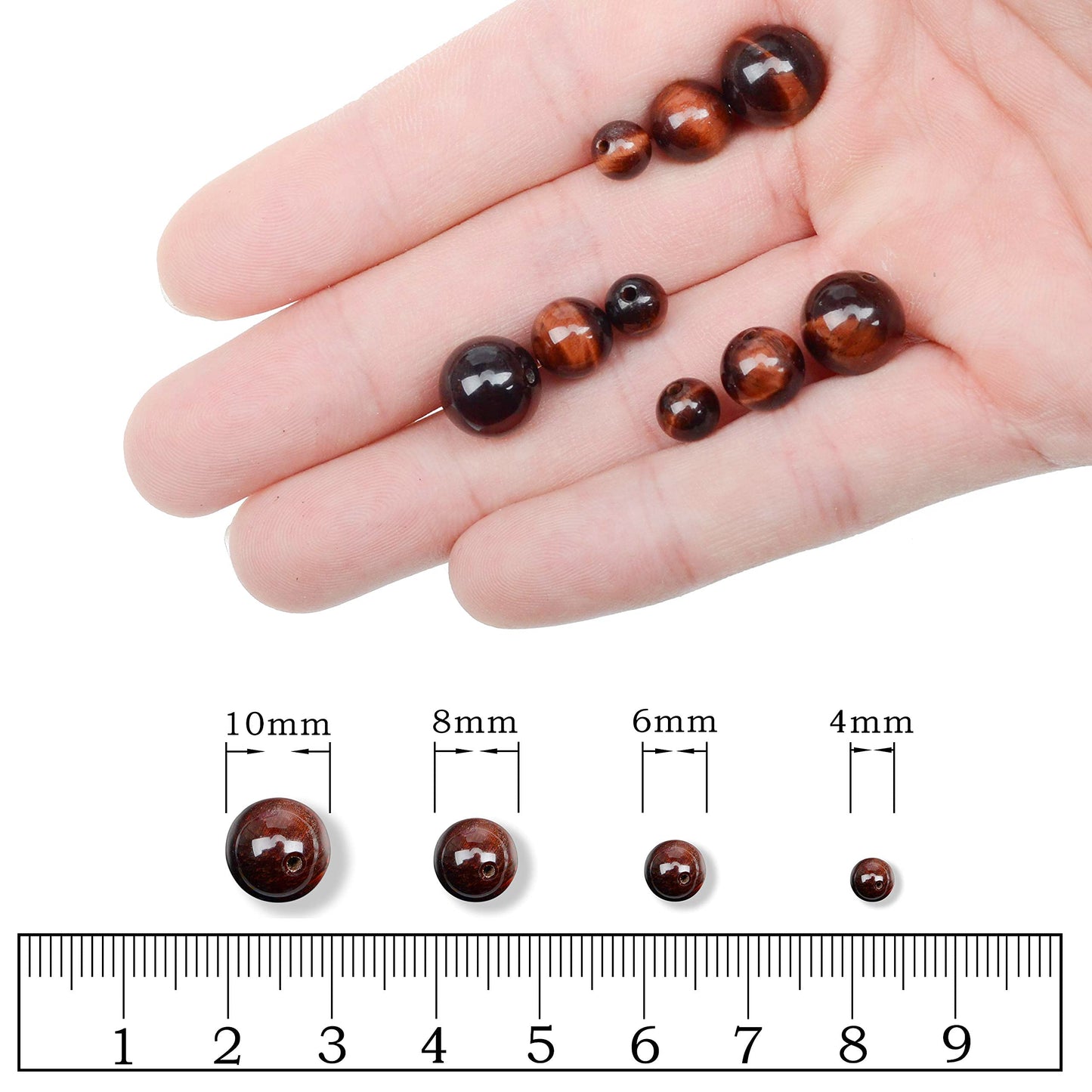 AD Beads Natural Gemstone Round Loose Beads 15" for Bracelet Necklace Earrings Jwelery Making Crafts DIY (4mm, Red Tiger Eye)