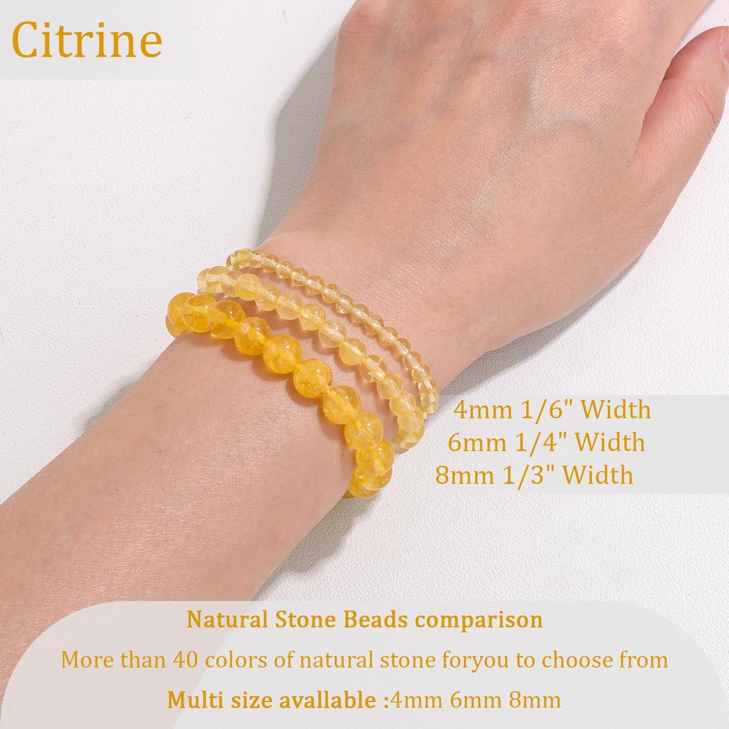 Vinswet Healing Crystal Bracelets for Women Men 6mm Citrine Natural Stone Beaded Stretch Bracelet Handmade Gemstone Reiki Spiritual Jewelry Gifts