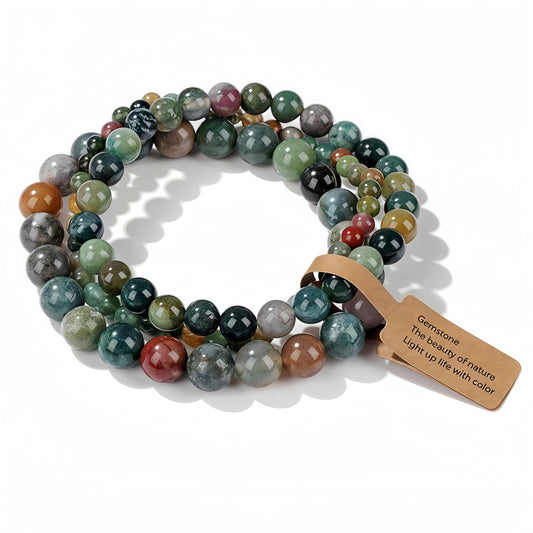 CINSKYING 3Pcs Healing Crystal Turquoise Bracelets for Women Men 8mm 6mm 4mm Natural Stone Beaded Stretch Bracelet Jewelry Gifts for Women Girl (T6-Indian Agate)