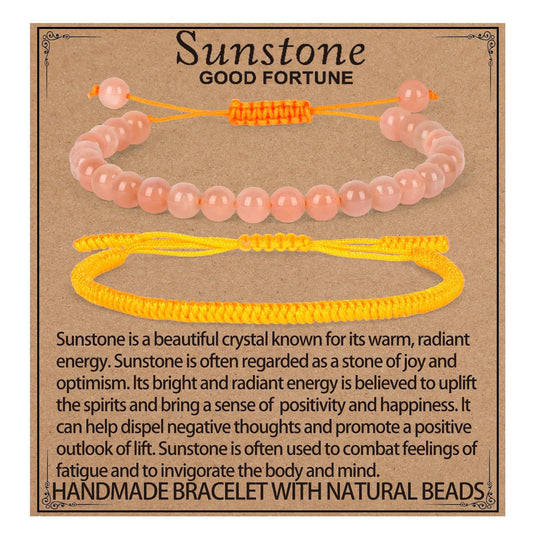 LPBeads 6mm SunStone Bracelet with Handmade Rope Bracelet Size Adjustable Natural Stone Crystal Healing Bracelets Gifts for Unisex Adults