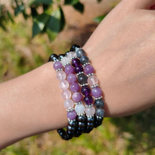 Gracayfr Empath Protection Bracelet Black Tourmaline Hematite Amethyst Rose Quartz Labradorite Beaded Transformation Emotional Healing Crystal Items Jewelry Halloween Christmas Day Gifts For Women Five