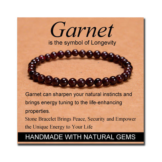 MASSIVE BEADS Garnet - Longevity - Handmade Handmade Yoga Stretch Elastic Bracelet Natural Stone Crystal Healing Power Energy Gifts for Unisex Adult 4mm