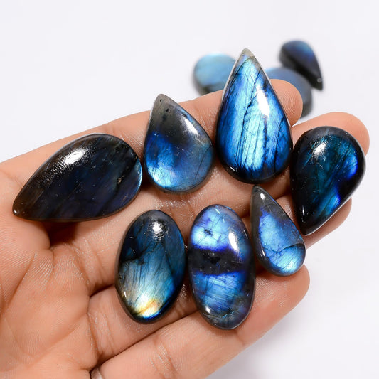Natural Blue Labradorite Gemstone- Healing Crystals for DIY Jewelry Making -Loose Natural Cabochon -Perfect for Crafting Unique Jewelry Designs -Gift for Her, Mother and Wife (5 pcs, 25-35 mm)