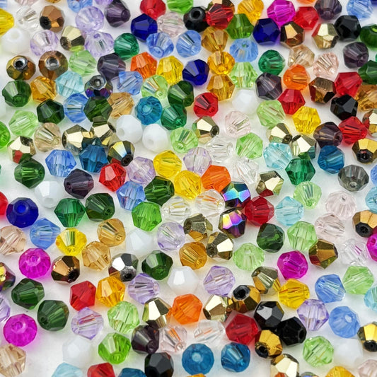 YUEXIGO 400pcs 4mm Bicone Glass Crystal Beads for Jewelry Making, Faceted Bicone Glass Spacer Beads for Bracelet Earring Necklace DIY Craft(Mix Color)