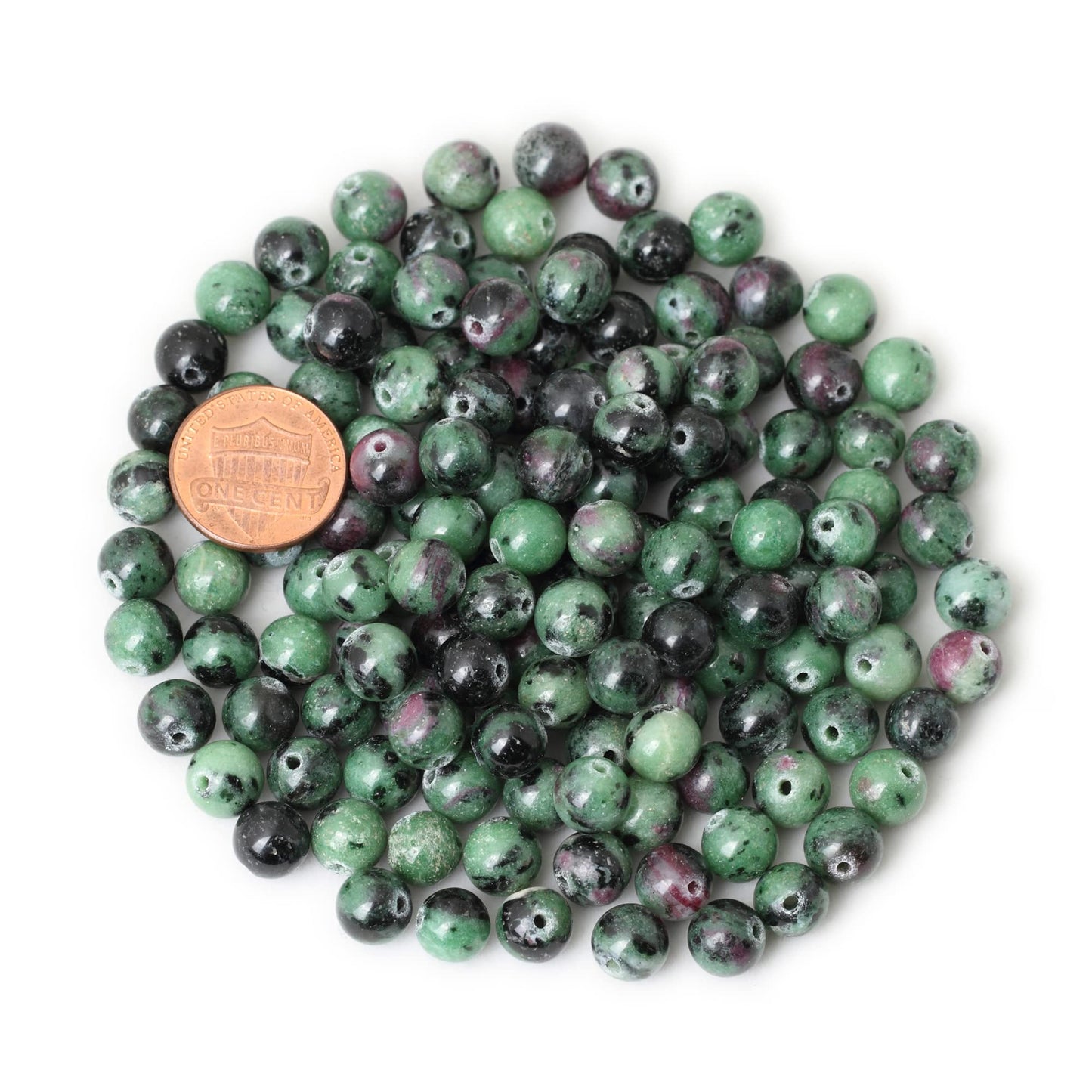 CHEAVIAN 45PCS 8mm Natural Ruby Zoisite Jasper Gemstone Round Loose Beads for Jewelry Making 1 Strand 15"