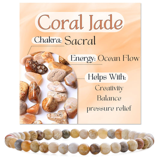 Bivei Coral Jade-Creativity &Calm-4mm Beaded Bracelets for Women Handmade Semi Precious Natural Stone Stretch Elastic Jewelry Yoga Protection Gifts