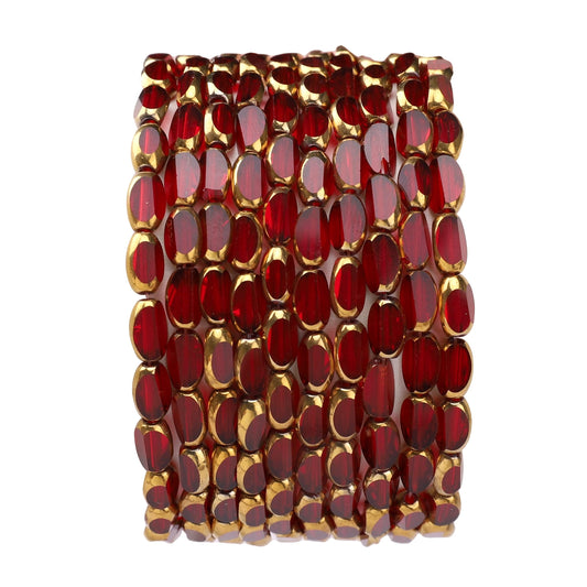 DADIFEN Glass Rice Beads Clear Wine Red 4x6mm 50pcs Faceted Oval Golden Edge Crystal Loose Beads for DIY Craft Jewelry Making