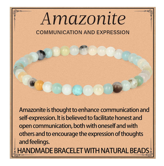 LPBeads Handmade Natural Gemstone Stretch Elastic 4mm Mulitcolor Amazonite Bracelet Healing Crystal Round Stone Beads Jewelry Gifts for Women Men