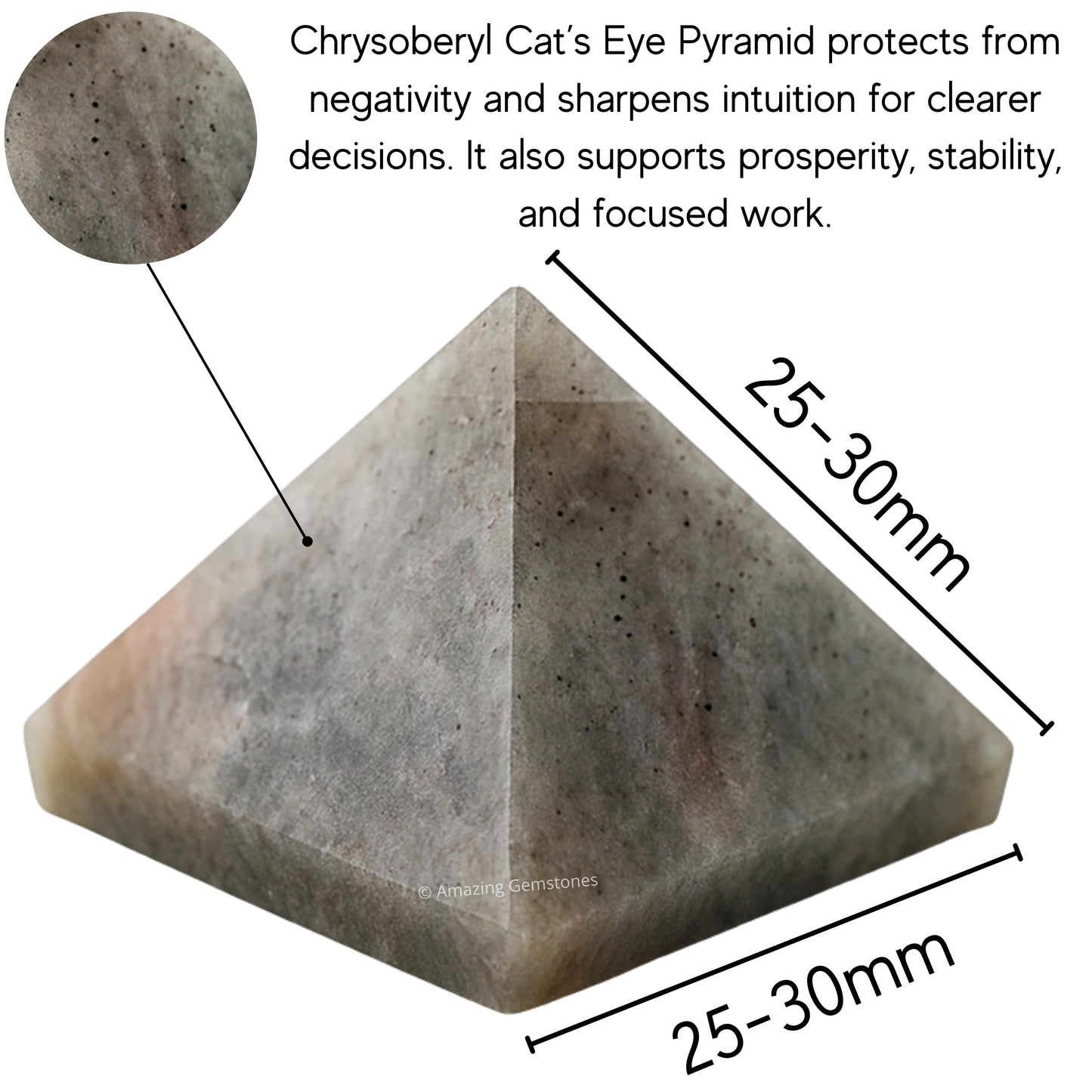 Amazing Gemstone Chrysoberyl Cats Eye Pyramid Crystal Healing Stones - 1" Great Pyramid Figurine of Natural Stone Pyramid for Meditation, Reiki, Chakra Balancing and Crystal Pyramids Grid