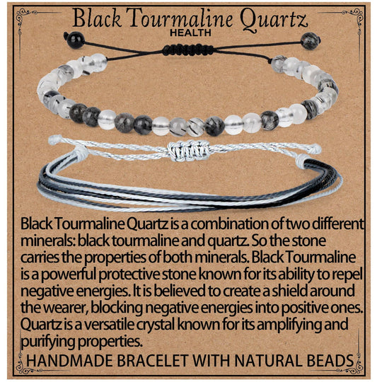 LPBeads 4mm Black Rutilated Bracelet with Handmade Rope Bracelet Size Adjustable Natural Stone Crystal Healing Bracelets Gifts for Unisex Adults