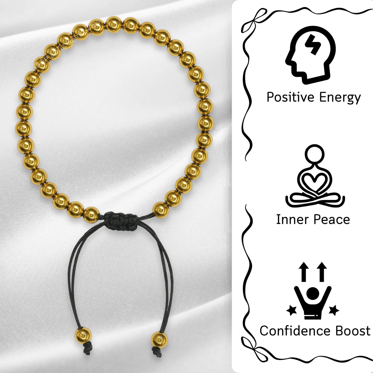 Amazing Gemstone Golden Hematite Anklet Ankle Bracelets for Women - Waterproof Beaded Healing Crystal Anklets, Plus Size Chakra Gemstone Bead Anklet (Stretchy Adjustable - Plain)