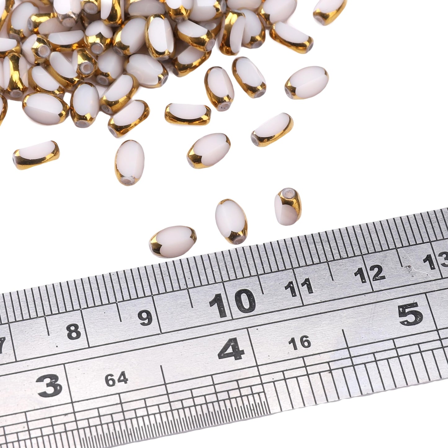 DADIFEN Glass Rice Beads White 4x6mm 50pcs Faceted Oval Golden Edge Crystal Loose Beads for DIY Craft Jewelry Making