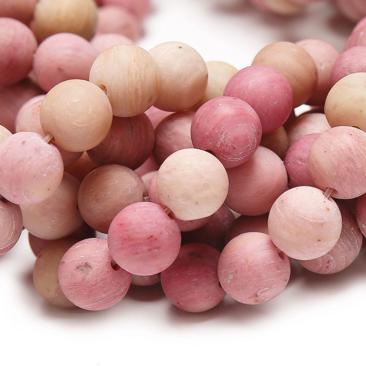 Natural Matte Rhodochrosite Beads, 6MM Round Frosted Unpolished Loose Gemstone Beads for Bracelet Necklace Jewelry Making, Energy Stone Healing Power with Stretch Beading Cord