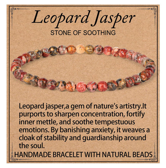 LPBeads Handmade Natural Gemstone Stretch Elastic 4mm Leopard Jasper Bracelet Healing Crystal Round Stone Beads Jewelry Gifts for Women Men