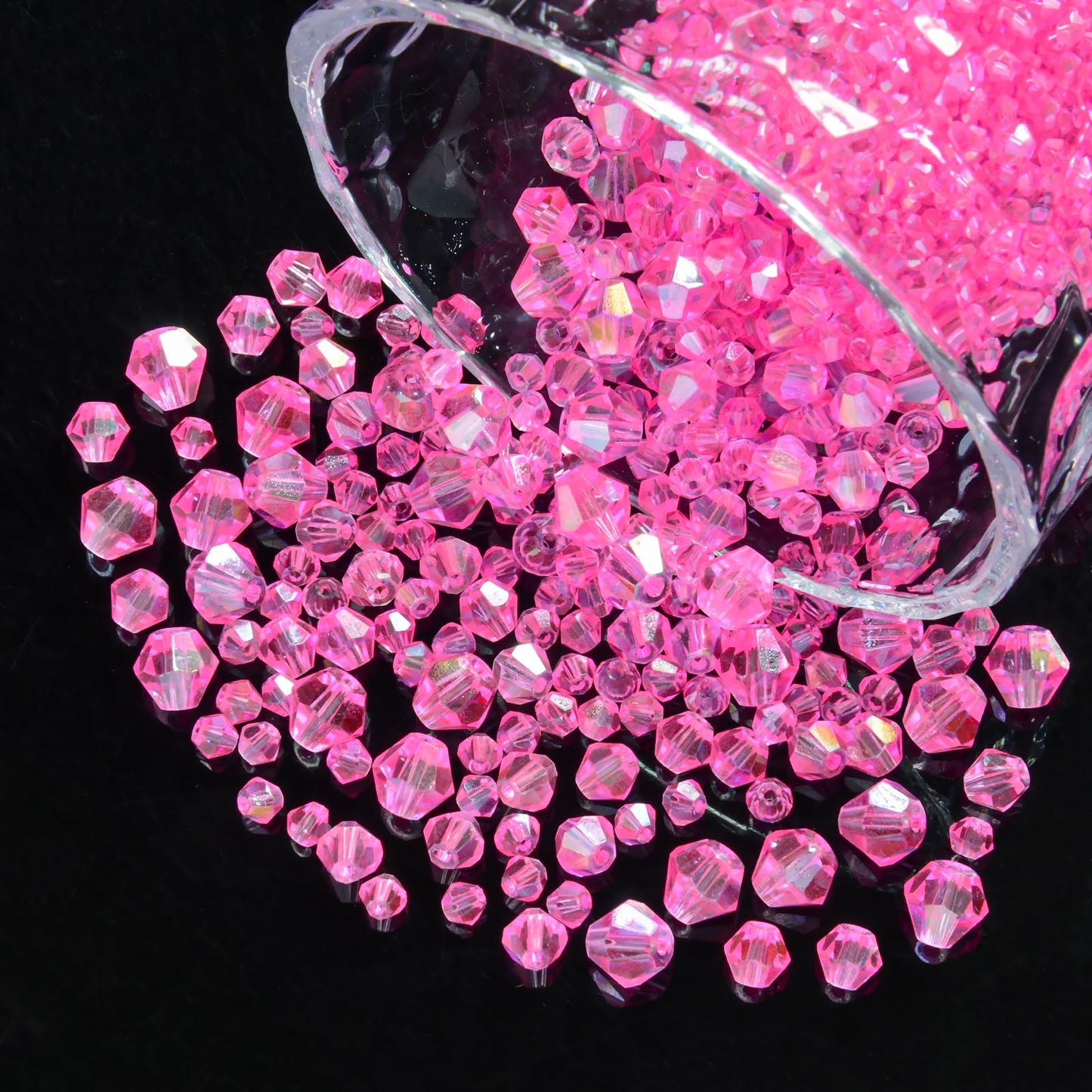 1550PCS Bicone Crystal Glass Beads Set for Jewelry Making, 3mm 4mm 6mm 8mm Sparkling Faceted Beads Sorted by Size for Bracelets, Necklaces, Suncatchers & DIY Crafts(Light Rose Red)