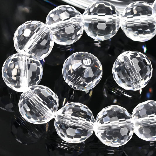 Dowarm 10MM Round Crystal Beads for Jewelry Making, Crystal Clear Faceted Crystal Glass Beads for Crafts Bracelet Wind Chimes Suncatcher, #5003 Rondelle Spacer Beads, Loose Gemstones, 50PCS