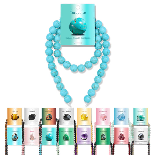 Vinswet 45pcs 8mm Turquoise Natural Stone Beads Round Genuine Real Stone Beading Loose Gemstones DIY Smooth Bead for Bracelet Necklace Earrings Jewelry Making