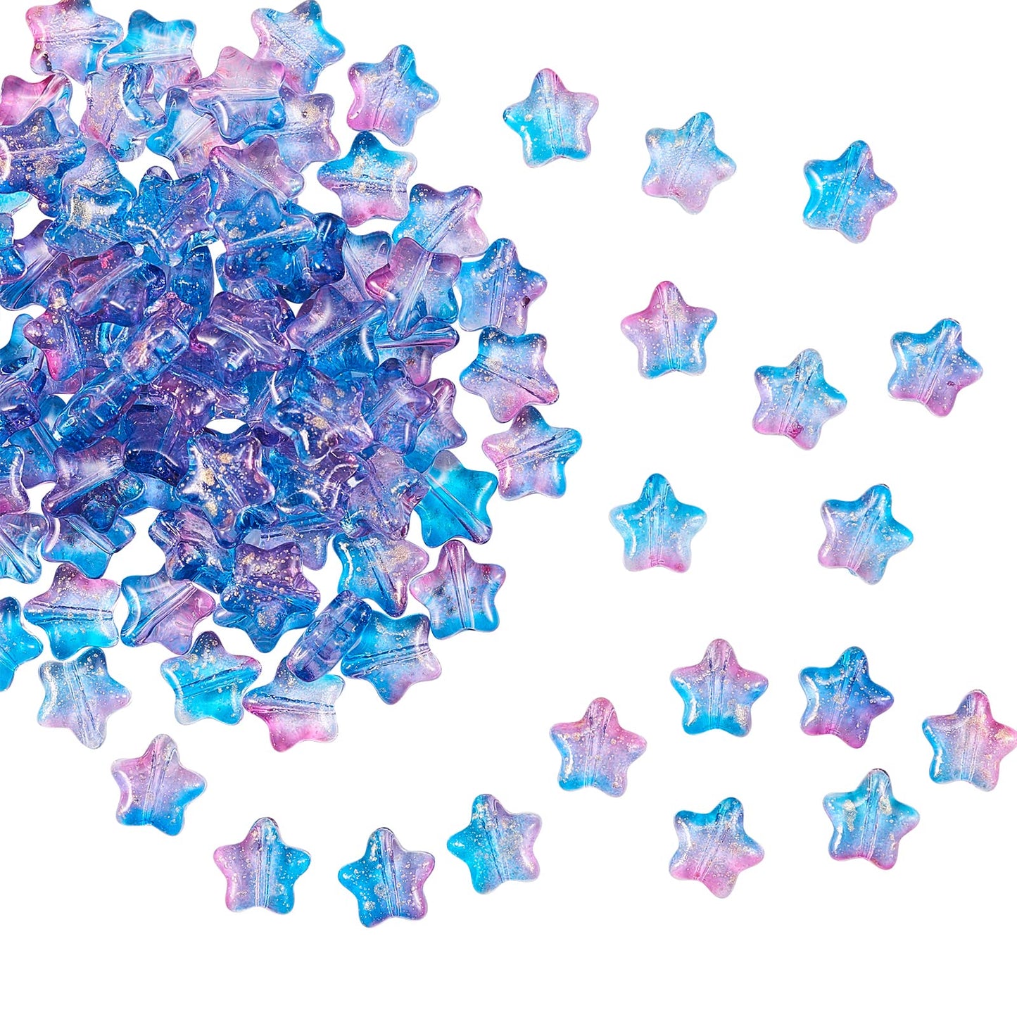 UR URLIFEHALL 100 Pcs Spray Painted Glass Star Beads with Gold Foil Drilled Glass Beads for Earring Bracelet Necklace Jewelry DIY Making