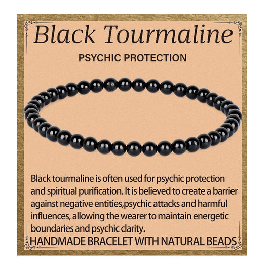 LPBeads Handmade Natural Gemstone Stretch Elastic 4m Black Tourmaline Bracelet Healing Crystal Round Stone Beads Jewelry Gifts for Women Men