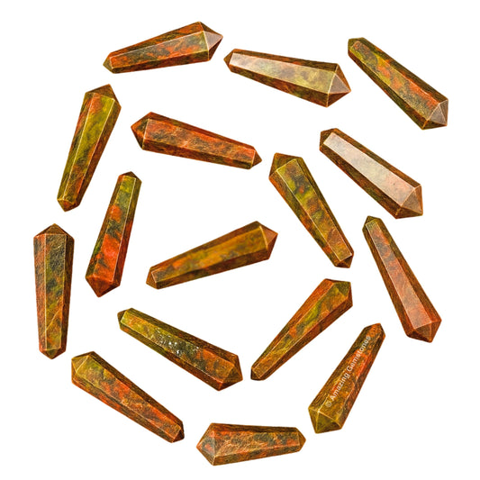 Amazing Gemstone Unakite Crystal Points Bulk Healing Crystals and Stones - Pack of 3 Double Terminated Healing Wand Point Bulk Crystals for Crafts, Crystal Grid, DIY Work
