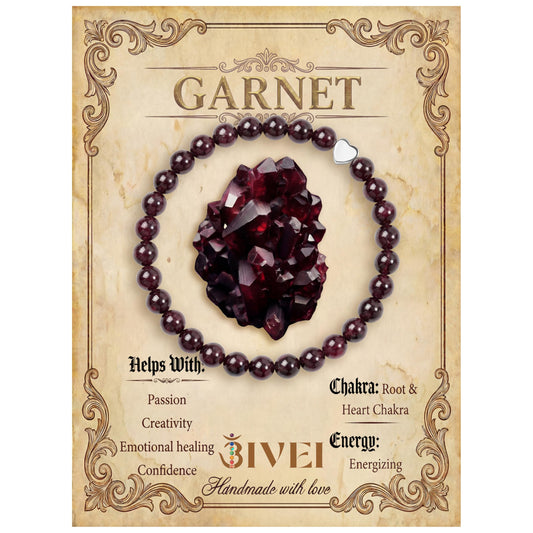 Bivei 6mm Garnet Crystal Stretch Bracelets for Women, Handmade Natural Stone Beaded Bracelet, Yoga Protection Jewelry Gift