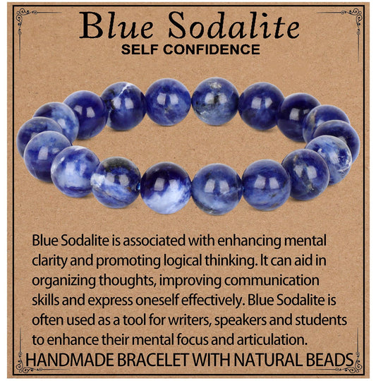 LPBeads Handmade Natural Gemstone Stretch Elastic 10mm Blue Sodalite Bracelet Healing Crystal Round Stone Beads Jewelry Gifts for Women Men
