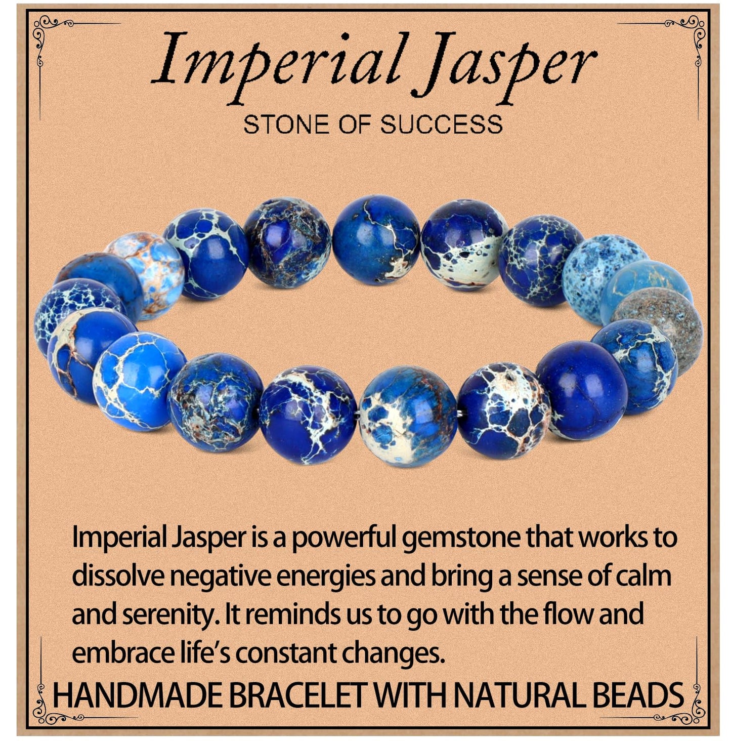 LPBeads Handmade Natural Gemstone Stretch Elastic 10mm Blue Imperial Jasper Bracelet Healing Crystal Round Stone Beads Jewelry Gifts for Women Men