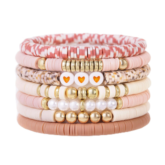 YEOSMINE Boho Heishi Clay Beaded Stretch Bracelets Stack For Women, Preppy Teens Friendship Gold Bracelets Cute Beach Surfer Accessories Bulk Set Trendy Fashion Jewelry
