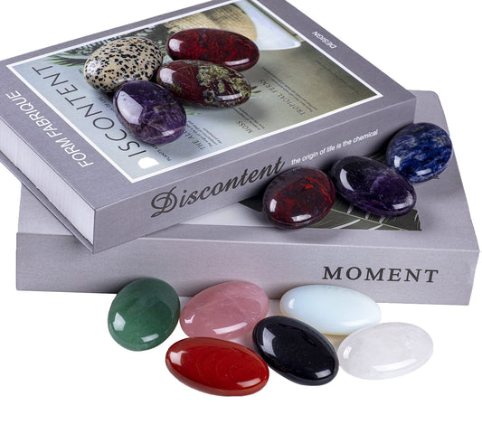 UFEEL Dalmatian Jasper Palm Stone Crystal Natural Chakra Therapy Polished Healing Crystal Oval Pocket Gemstone for Anxiety Stress Relief