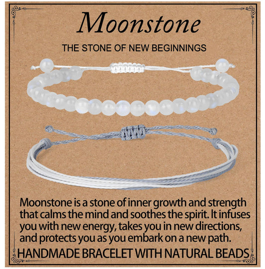 LPBeads 4mm White MoonStone Bracelet with Handmade Rope Bracelet Size Adjustable Natural Stone Crystal Healing Bracelets Gifts for Unisex Adults