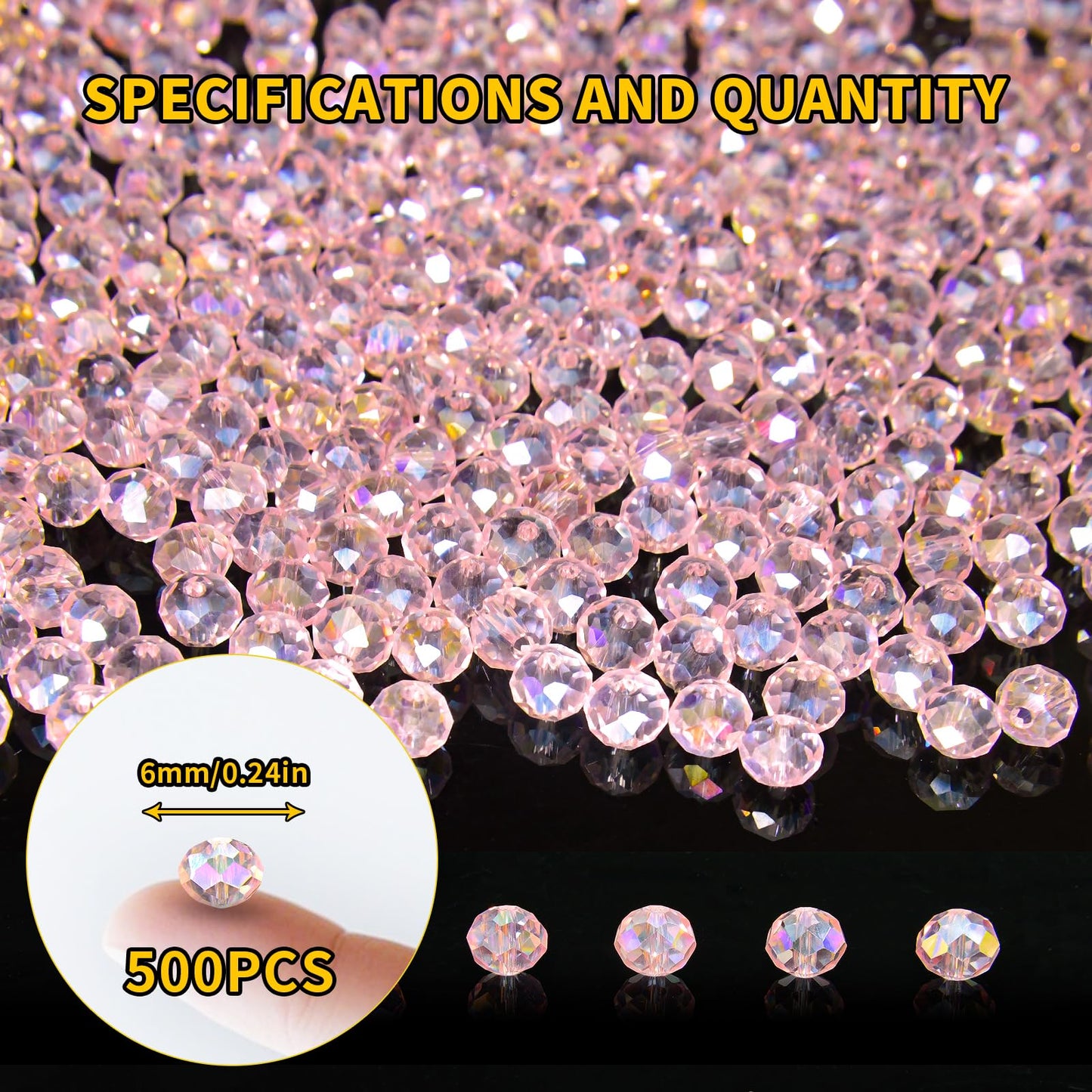 Laopottbeads 500Pcs 6mm Crystal Glass Beads for Jewelry Making Beads for Bracelets Necklace Pendants Making Supplies(Pink)