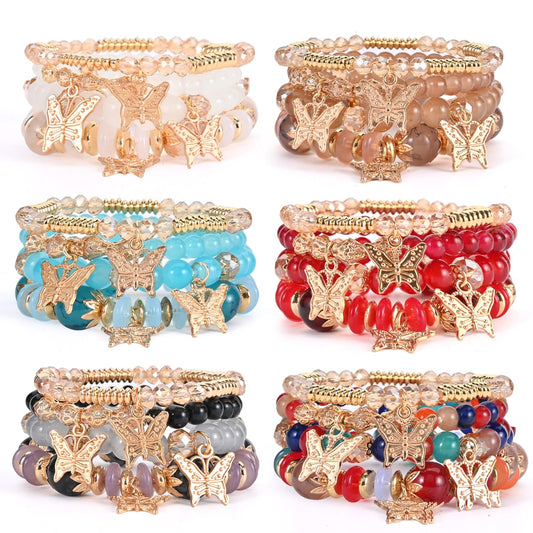 Bohemian Bracelet Sets for Women - 6 Sets Stackable Stretch Bracelets Multi-color Boho Jewelry for Women Hippie Bracelets Dainty Jewelry (Mixed color bracelet sets)