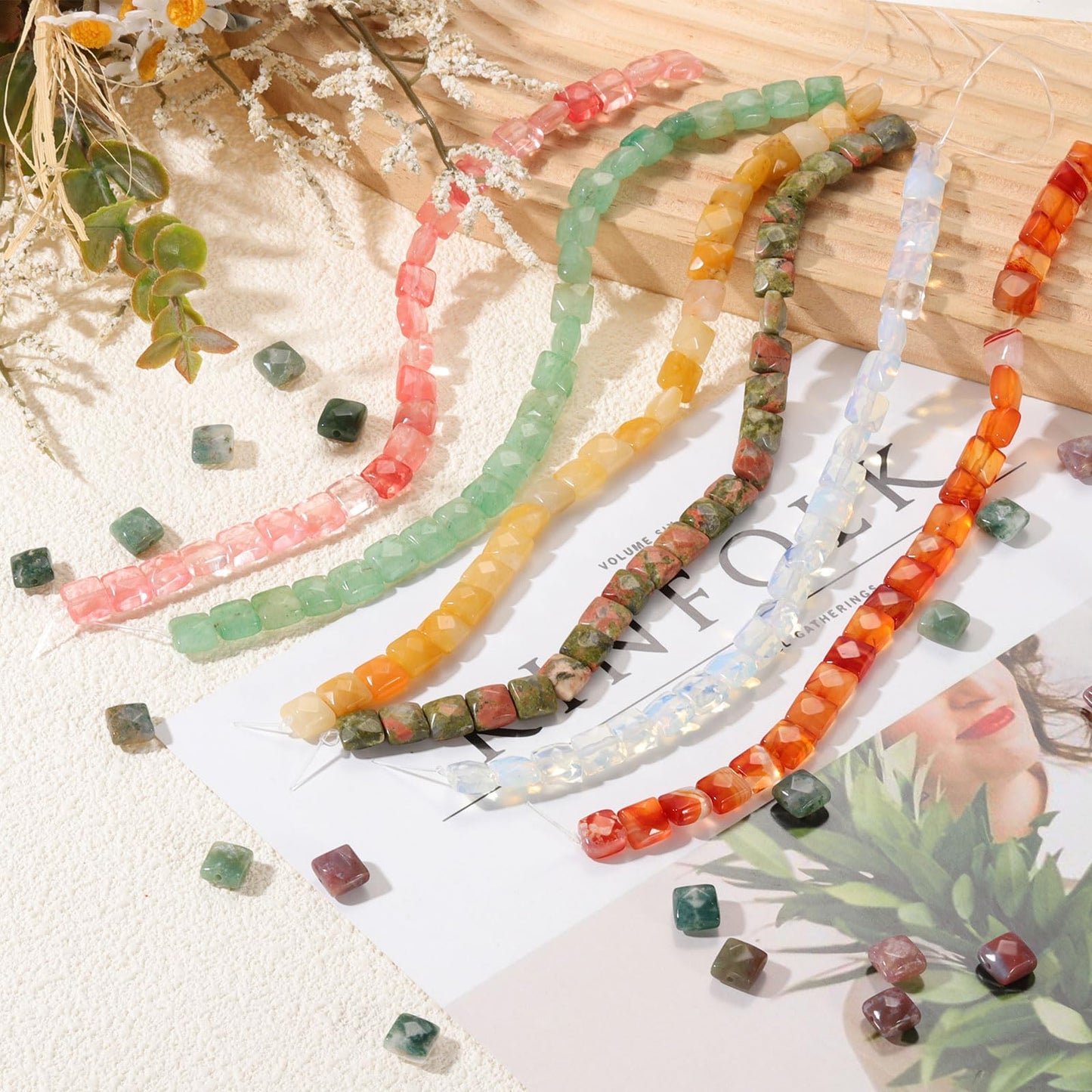 PATIKIL 50 Pack Natural Stone Beads, 8mm Faceted Square Agate Beads Bulk Red Agate Stones, for DIY Jewelry Making Necklace Bracelet Accessories, 2 Strands, 16 Inches, Red