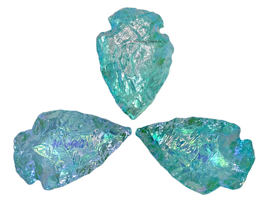 Amazing Gemstone Aqua Aura Quartz Arrowhead, Crystal and Healing Stone Flint Rock Arrow Head - 1" to 1.5" Arrowheads for DIY Project Craft Point Jewelry Making
